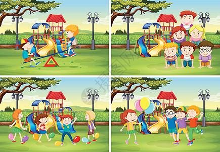 儿童在公园玩耍童年气球学生草地瞳孔插图绘画孩子艺术游戏图片