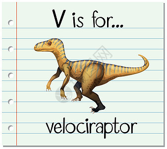 抽认卡字母 V 用于迅猛龙动物侏罗纪幼儿园卡片夹子写作艺术刻字纸板阅读图片