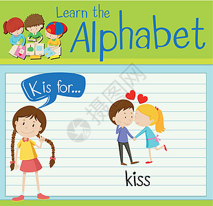 抽认卡字母 K 代表 kis男人教育夹子女朋友卡片演讲学习白色女士海报图片