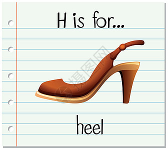 抽认卡字母 H 代表 hee写作鞋类拼写教育性字体纸板配饰绘画脚跟幼儿园图片