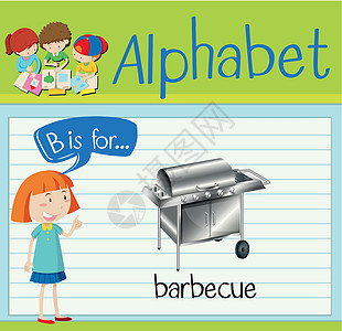 抽认卡字母 B 用于烧烤教育艺术夹子海报工作烤箱烹饪绿色白色孩子们图片
