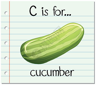 抽认卡字母 C 代表黄瓜写作绿色绘画插图幼儿园阅读教育性卡片食物教育图片