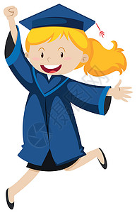蓝色毕业礼服的女人教育夹子绘画小路插图学生女孩文凭剪裁证书图片