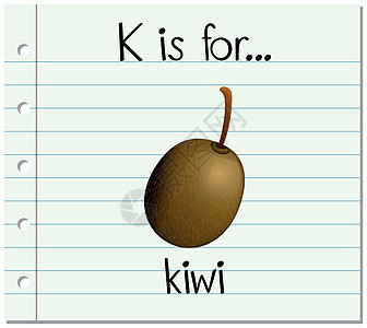 抽认卡字母 K 代表 kiw教育字体教育性艺术纸板拼写热带食物绘画插图图片