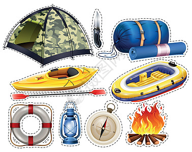 带帐篷和睡袋的野营贴纸套装图片