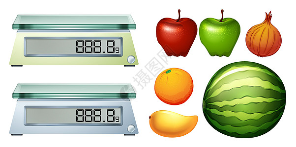测量标度和新鲜水果图片