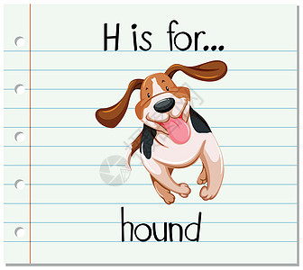 抽认卡字母 H 代表 houn插图绘画幼儿园哺乳动物艺术字体生物野生动物教育闪光图片