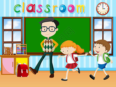 教室里的老师和学生青年插图瞳孔学习房间班级艺术童年女孩男生图片