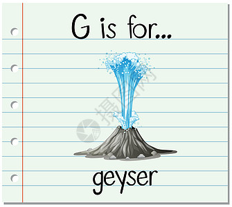 抽认卡字母 G 代表 geyse插图阅读卡片喷泉艺术字体夹子幼儿园刻字闪光图片
