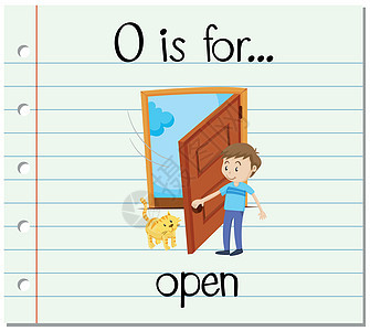 抽认卡字母 O 代表 ope插图宠物教育性纸板夹子写作阅读字体幼儿园拼写图片