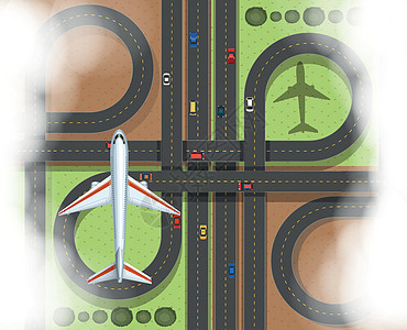 与飞机和道路的空中场景图片