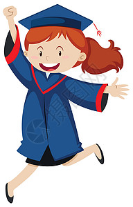 蓝色毕业礼服的女人小路套装戏服艺术夹子文凭插图剪裁绘画女士图片