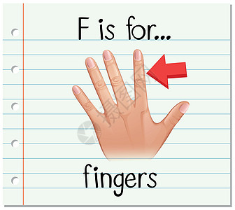 抽认卡字母 F 是手指拼写幼儿园夹子部位教育绘画纸板插图解剖学艺术图片