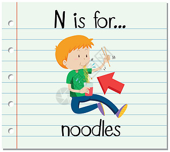 抽认卡字母 N 是面条插图午餐方便面艺术筷子夹子写作拼写绘画教育图片
