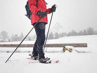 单雪步行或交叉滑雪运动女运动员和灰云i图片