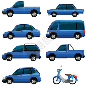 蓝色颜色的不同类型的交通工具图片