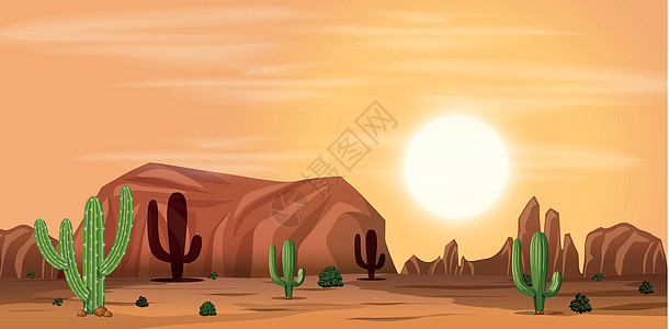 炎热的沙漠景观石头冒险旅行岩石荒野夹子太阳插图绘画天空图片