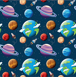 无缝模式行星和空间陨石火箭宇宙插图天空乐趣全球卡通片夹子科学图片