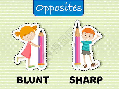 blunt 和 shar 的反义词男生语法女孩孩子绘画语言插图艺术教育意义图片