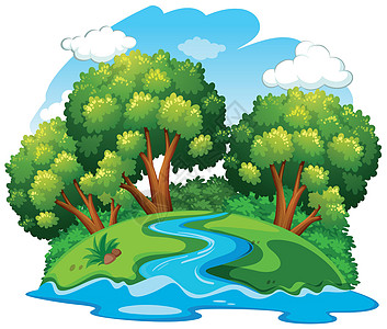 河流自然景观环境绘画插图蓝色森林风景天空卡通片夹子艺术图片
