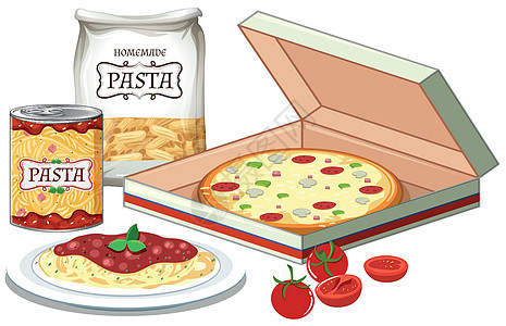 披萨和意大利面场景图片
