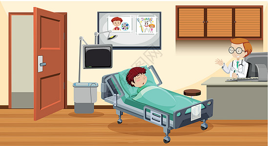 生病的孩子躺在医院的床上图片