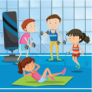 人们在健身房锻炼身体训练工作绘画夹子健康肌肉活动女士插图图片