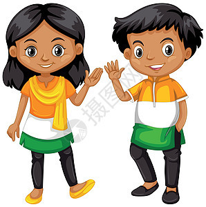来自印度的男孩和女孩挥手图片
