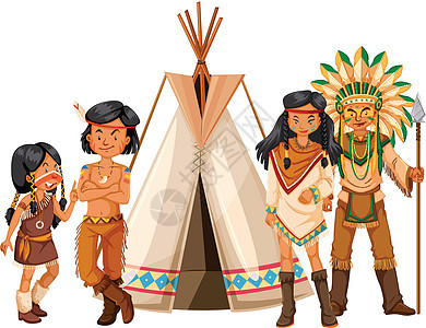 站在圆锥形帐篷旁的美洲印第安人图片