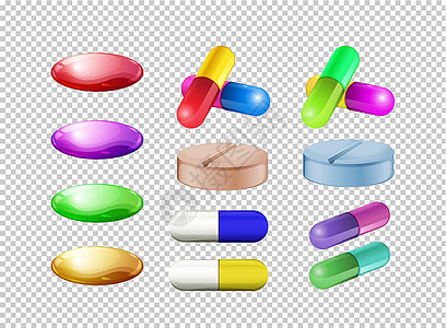 透明背景上不同颜色的药丸背景图片