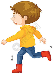 黄色夹克和红色靴子的小男孩图片
