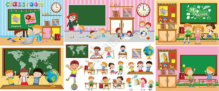 带孩子的教室的不同场景图片