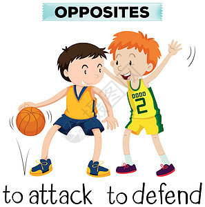 攻击和防御的相反词小路瞳孔青年男孩们教育英语保卫学习夹子篮球图片