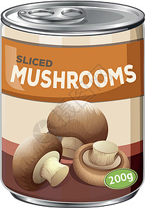 一罐蘑菇片罐装产品白色绘画艺术插图营养包装夹子图片