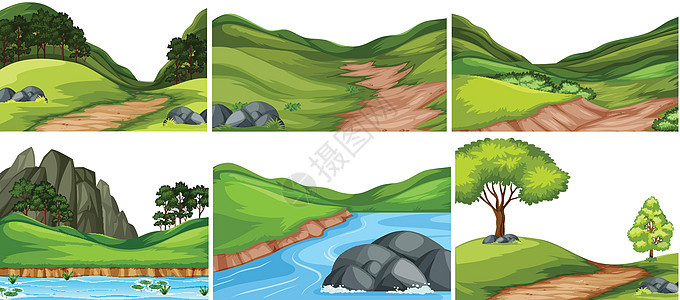 组的自然背景夹子天空旅行场景季节绿色插图环境绘画石头图片
