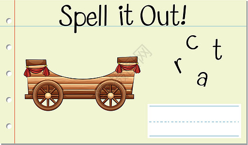 拼英文单词car字母插图写作夹子拼写卡片语言教育绘画卡通片图片