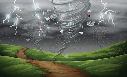 风暴雨自然界的旋风绘画螺旋气候雷雨漩涡飓风闪电危险风暴夹子插画