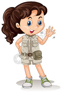 白色背景上的 Safari 女孩动物园婴儿孩子动物女性艺术卡通片野生动物丛林荒野图片