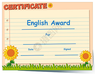 英文证书模板报酬认证公园荣誉文凭向日葵艺术花园热带夹子图片