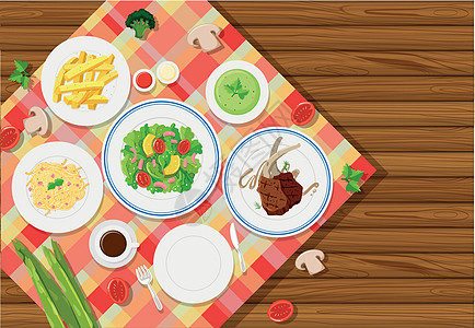 桌布上有食物的背景模板图片