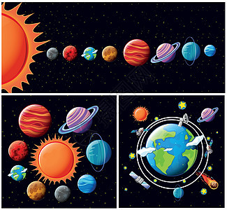 太阳系矢量艺术宇宙科学火星宇航员行星飞船卫星月亮天空图片