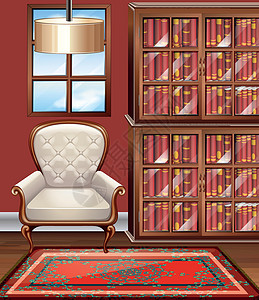 有白色扶手椅子和书架的室图片