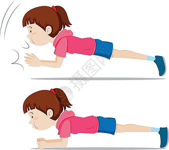 女孩平板支撑练习白色健身房女士夹子体育锻炼姿势腹肌运动绘画身体图片
