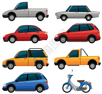 不同类型的交通工具货车卡车黄色越野车汽车剪裁红色艺术绘画引擎图片