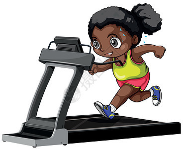 在跑步机上奔跑的非洲裔美国女孩图片