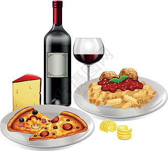 白色背景上的意大利菜午餐肉丸小吃香肠菜单红色艺术美食食物夹子图片