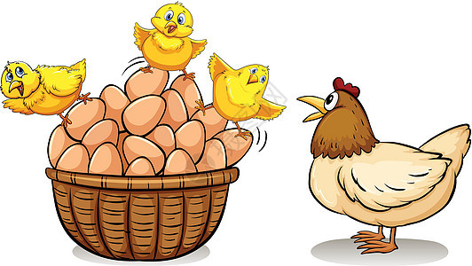 篮子里的鸡和鸡蛋剪裁艺术母鸡动物野生动物夹子插图食物生物小路图片