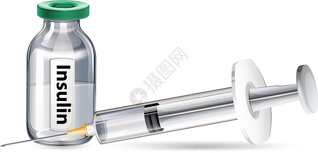 白色背景上的胰岛素和注射器图片
