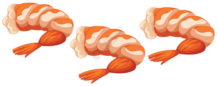 白色背景中的三只煮熟的虾图片