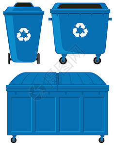 三种不同尺寸的蓝色垃圾桶图片